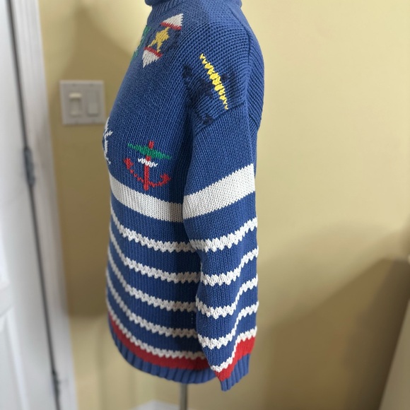 Vintage 90’s Gina Peter’s Nautical Patterned Blue Sweater size large - Picture 5 of 8